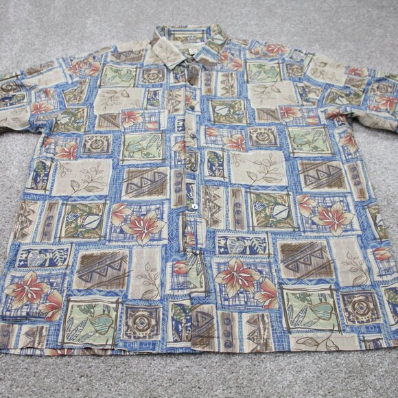 Tori Richard Shirt Men XL Tan Floral Hawaiian Cotton Lawn Short Sleeve Button Up - Picture 2 of 11